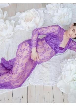 Кружевное пурпурное платье в пол макси французское кружево размер с - м4 фото