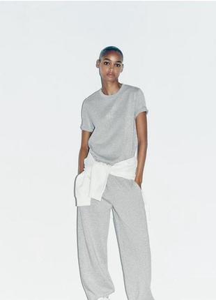 Футболка zara з металізованою ниткою базова сіра
