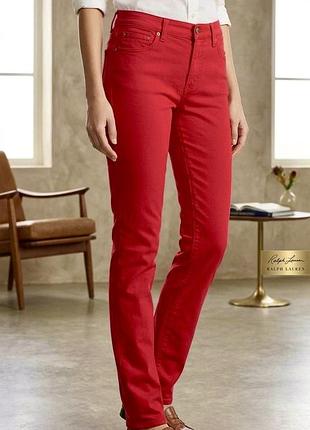 Штани яскравого червоного кольору скіні жіночі ralph lauren jeans джинс денім штани середня посадка облягаючі