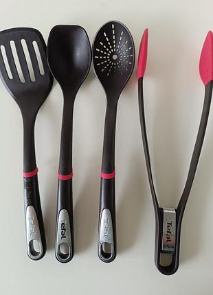 Набір кухонних аксесуарів tefal ingenio 4 шт шумовка гарнірна ложка щипці лопатка