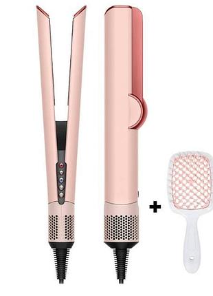 Випрямляч-фен 2в1 airstrait ht-01+ гребінець рожевий kanzan pink 💗 бежевий | сушка та вирівнювання без шкоди