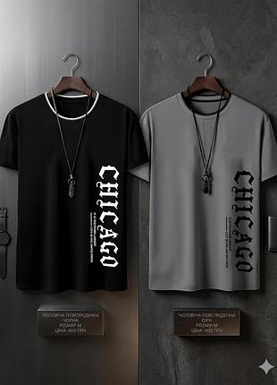 Стильна чоловіча футболка "chicago" у готичному стилі (чорна / сіра)