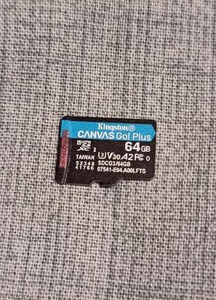 Карта памяти 64 гб kingston canvas go plus 92.7/158 microsd microsdxc u3 a2 v30 кингстон sdcg3/64gb