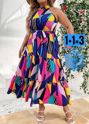 Довга сукня з поясом в геометричний принт shein 2xl