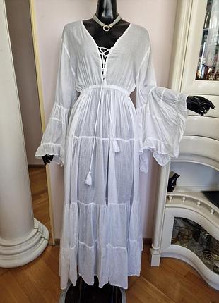 Роскошное платье-макси antica sartoria (italy) — жатый хлопок, стиль positano