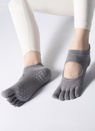 Носки для тренировок на лето пантиковки с открытым подъемом темно-серые one size 4679 отдельные пальчики для спорта, танцев, йоги, пилатеса