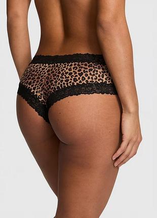 Бавовняні трусики чікстери в рубчик з мереживом victoria’s secret pink оригінал