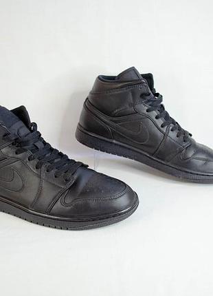 Nike air jordan 1 mid triple black кожаны кроссовки оригинал! размер 43-44 28 см