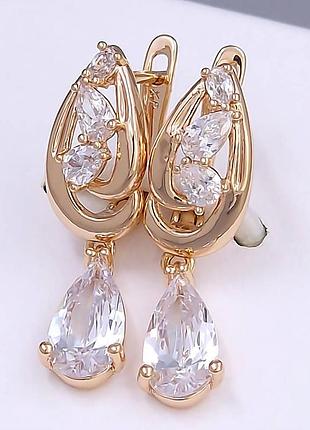 Серьги с подвесками медзолото xuping jewelry 18k. 3,2 см.