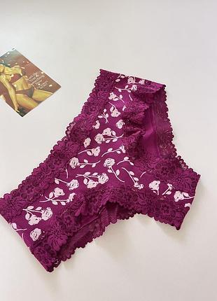Бавовняні трусики в рубчик з мереживом victoria’s secret pink оригінал