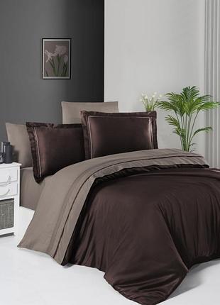 Постельное белье first choice сатин dark deluxe - serenity dark brown-mink евро