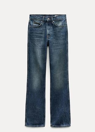 Жіночі джинси zara темно-синього кольору з високою посадкою та кроєм bootcut.