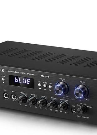 Стереопідсилювач donner bluetooth 5.0 mamp5, 440вт — hi-fi ресивер 4-канальний з usb/sd/fm, 2 мікрофонами та rca
