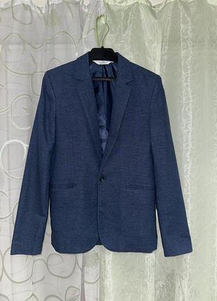 Классический синий льняной пиджак для мальчика h&m 14-15-16 лет (164-170 см)