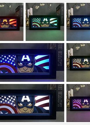 Многослойный ночник лампа светильник аниме марвел marvel капитан америка captain america rgb