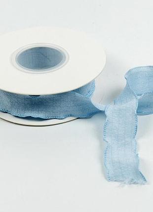 Декоративная лента с рюшами голубая 2,5 см × 10 м - текстильная лента для декора, упаковки и рукоделия голубой