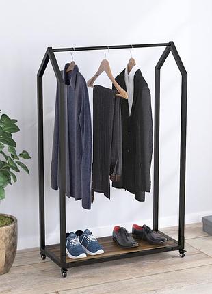Вешалка для одежды металлическая loft sdo-4 черный орех 130х80х35 см с полкой для обуви