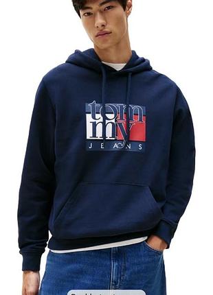 Чоловіча кофта чоловіче худі без флісу томмі tommy hilfiger  xl хл темно синє оригінал
