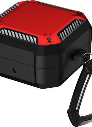 Чехол primo magnet lock rugged tpu для наушников samsung galaxy buds 4 / buds 4 pro с карабином - black/red