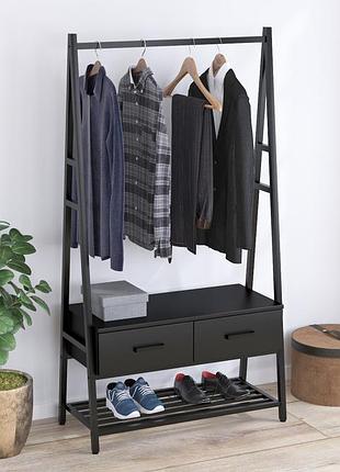 Стойка для одежды металлическая loft sdo-5 черная, 170x90x40 см, с ящиками и полкой