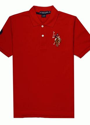 Червона підліткова футболка поло від бренду u.s. polo assn розмір l оригінал
