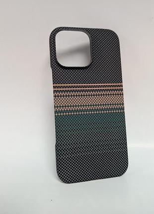 Чехол для iphone 16 pro max, pitaka style, magsafe, мягкий soft-touch, противоударный, карбон, серый