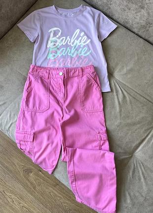 Комплект ( рожеві штани карго,футболка barbie h&m)