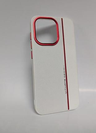 Чохол для oneplus 13s ultimate design / ультимейт дизайн, шкіряна текстура, металеві накладки, білий