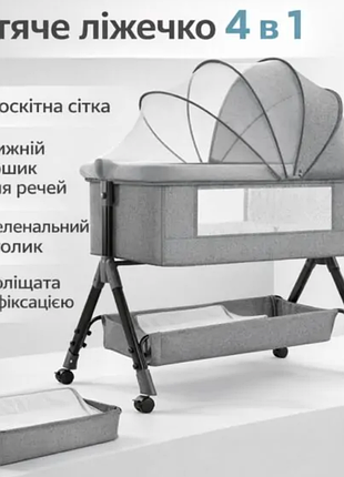 Детская кроватка 4 в1 с большой корзиной для хранения d929 (92×80×68 см) трансформер для новорожденных и малышей при получении без предоплаты