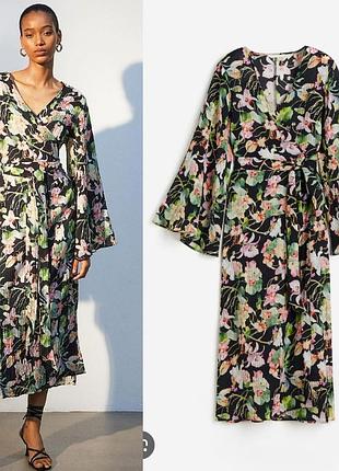 Платье кимоно на запах с широкими рукавами в цветах h&amp;m