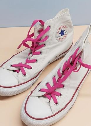 Кеди converse all star високі білі з рожевими шнурками 37.5