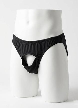 Мужские черные брифы male power с открытым гульфиком (crotchless), one size