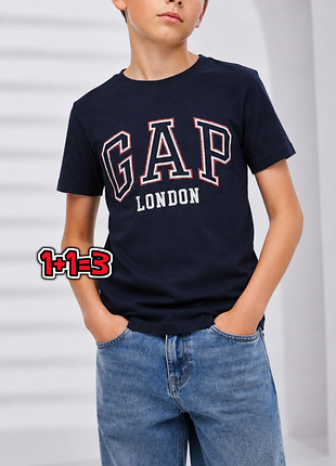 🎁1+1=3 фирменная темно-синяя футболка gap хлопок на мальчика 7 - 8 лет