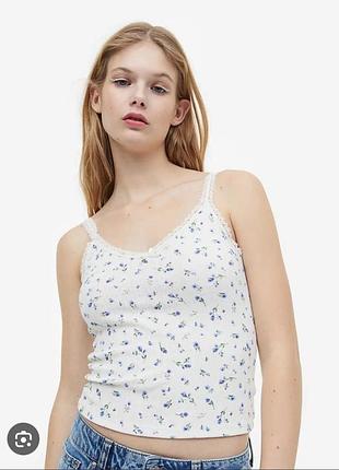 Невероятная легкая хлопковая майка с кружевом в цветочки h&amp;m