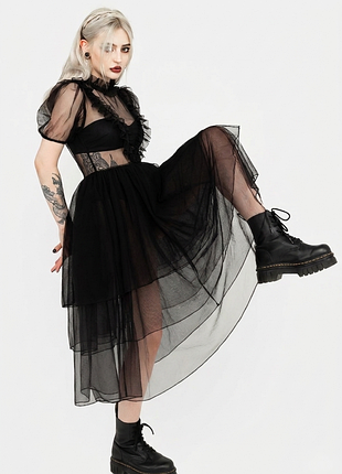 Disturbia готична сукня максі з сітки xs - s killstar hell bunny tripp nyc