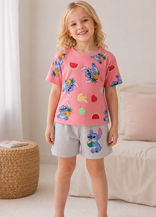 Летняя пижама primark stitch для девочки 128 см, новая, футболка + шорты