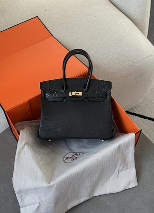 Сумка хермес гермес эрмес эрме birkin 25 togo leather crocodile black/gold