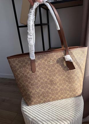 Сумка подарунок coach 💛 шопер shoper coach чорна бежева коричн