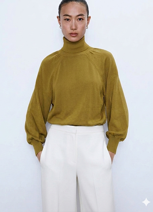 Лёгкий гольф zara с объемными рукавами на манжетах лиоцелл хлопок