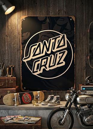Металева вінтажна табличка santa cruz (санта круз) логотип, 14х20 см