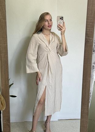 Сукня міді h&m бежева з розрізом 🤍✨