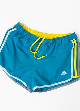 Жіночі, спортивні шорти adidas у яскравому, блакитному кольорі з контрастними,