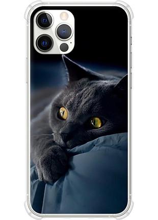Чехол силикон с усиленными углами на телефон iphone 12 pro дымчатый кот "825sp-2052-58250"