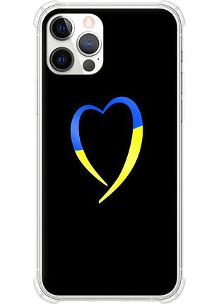 Чехол силикон с усиленными углами патриотический на телефон iphone 12 pro жёлто-голубое сердце "885sp-2052-58250"