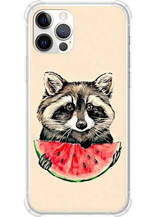 Чехол силикон с усиленными углами на телефон iphone 12 pro енотик с арбузом "4605sp-2052-58250"