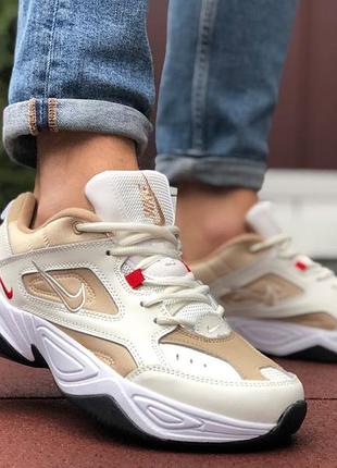 Nike m2k tekno бежеві з білимчервоні
