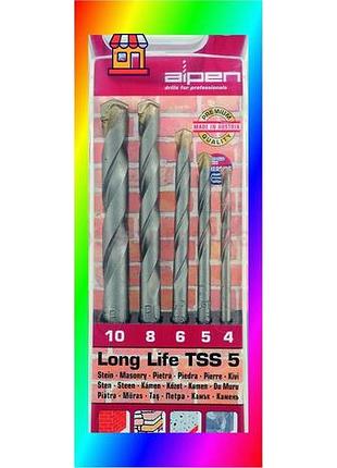 Bs набір свердел по best mix каменю і бетону long life tss 5 шт, ø4-10 мм, alpen 0000700105100 bas77/n