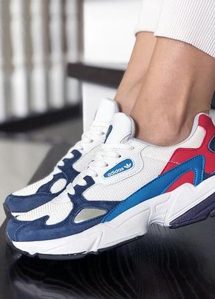 Adidas falcon білі із синімчервоні
