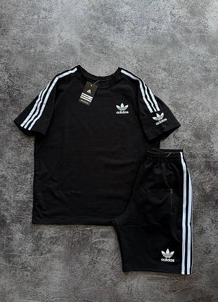 Спортивный костюм унисекс черный, комплект adidas футболка + шорты ✅