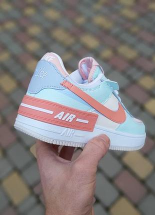 Nike air force 1 shadow белые с бирюзой и пудрой